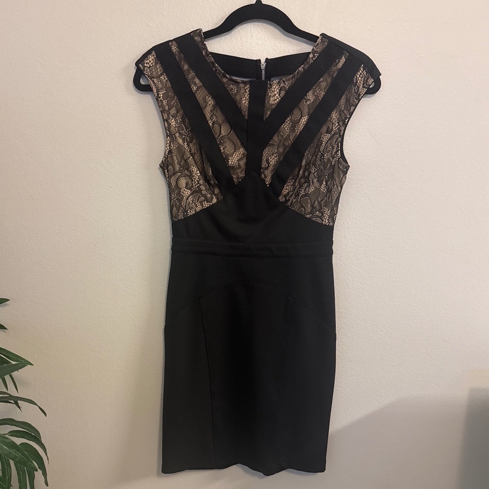 bebe Black Lace Strappy Caged Back Bodycon Cocktail Mini Dress Size 2